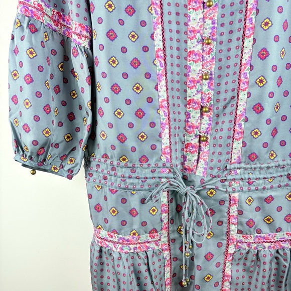 Vintage Juicy Couture 2000s Floral Satin Silk Dress Gold Boho Festival Sz 8 Y2K - Picture 5 of 9